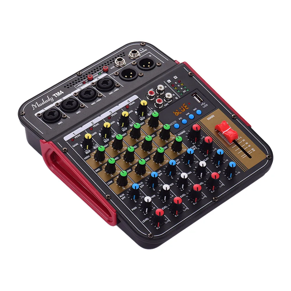 Muslady TM4 цифровой 4-канальный аудио смеситель микшерный пульт встроенный 48V Phantom Мощность с BT Функция миксер аудио миди клавиатуры
