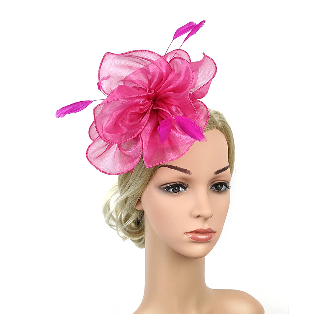 Женские аксессуары, цветок, церковная шляпа, заколка для волос, повязка на голову, свадебная мода, элегантные вечерние, органза, коктейль, чародей - Цвет: Rose Red