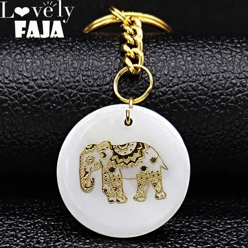 

2019 Fashion Elephant Stainless Steel Shell Keyring for Women Gold Color Key Chains Jewelry llaveros para mujer K77665B