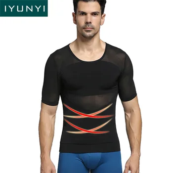 

IYUNYI Men Fitness T-Shirt Slimming Body Shaper Corrective Posture Belly Control Compression Man Modeling Underwear Corset Tops