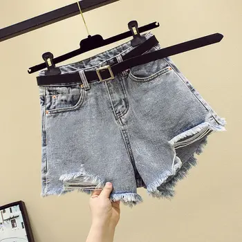 

CYNTHIA Summer Women Denim Shorts Female High Waist Korean Loose ChicThin Irregular Wide-Leg Hole Jean Short Pants