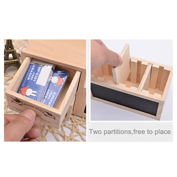 

Wooden Desktop Storage Box Cosmetics Sundries Organization Stationery Box Pen Holder with Blackboard Desktop Drawer Organizer