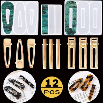 

12pcs/Lot Silicone Resin Molds Hair Clips Making Kit Barrette Mould Hairpin for Women Girls Toddler Baby