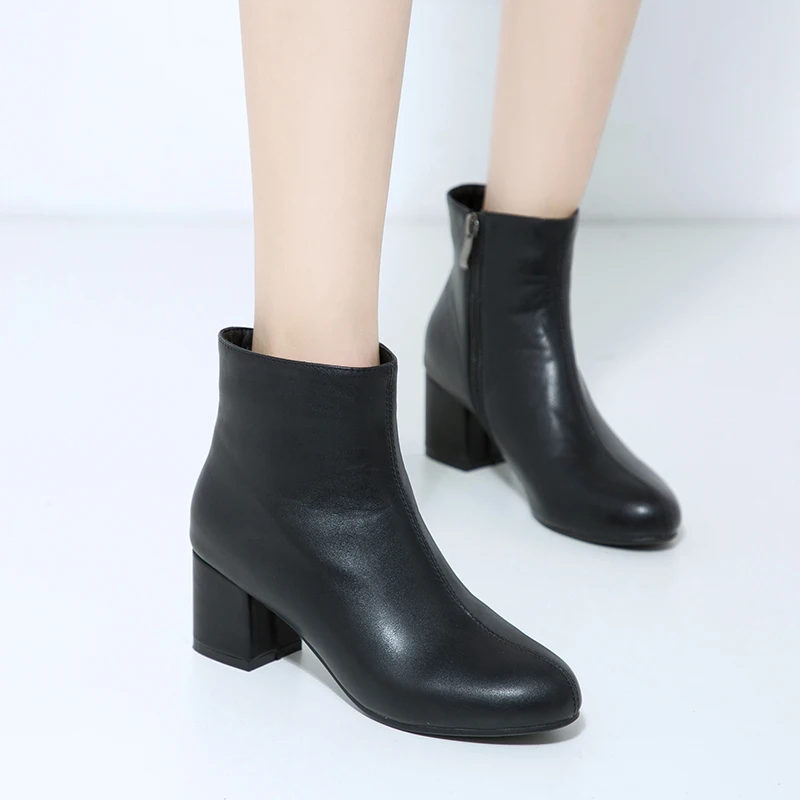 

Autumn Boots Women's Boots Comfortable Thick High Heel Ankle Boots Round Toe Zipper Boots Winter Plush Women Boots 2019 New