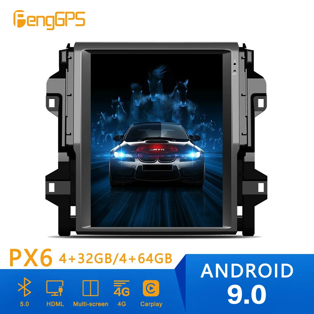 Автомобильный DVD-плеер в стиле Тесла Android 9 PX6 4 + 64 ГБ GPS-навигация для TOYOTA Fortuner 2016-2019