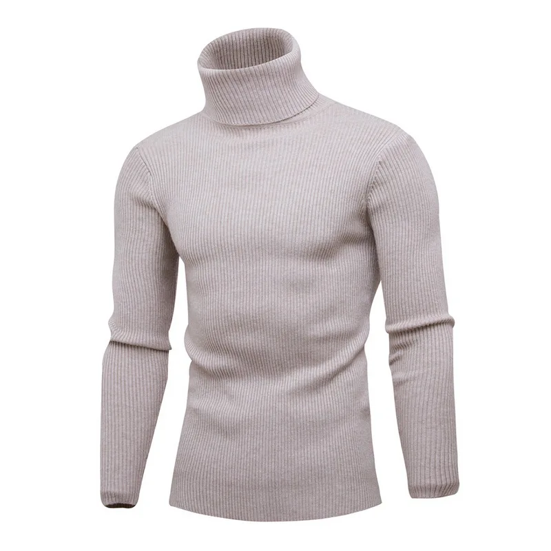 Высококачественный теплый мужской свитер с высоким воротом, модный однотонный вязаный мужской свитер, повседневный тонкий пуловер, мужской топ с двойным воротником - Цвет: Khaki1