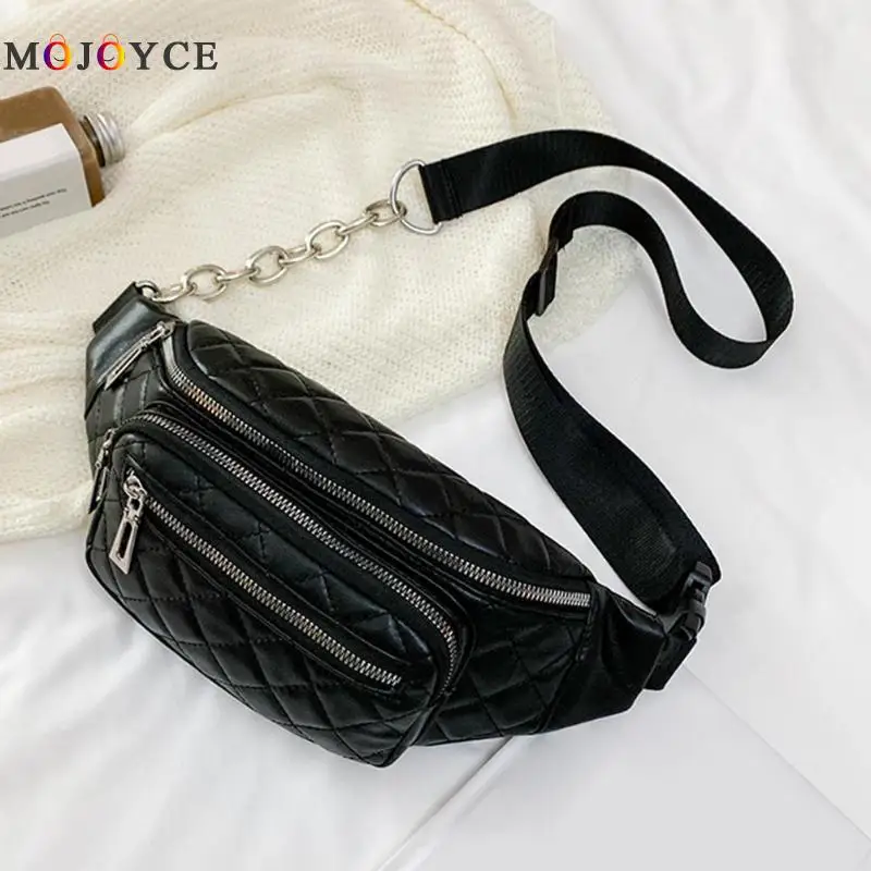 Новая модная сумка на пояс, Классическая сумка из искусственной кожи, однотонный цветной чехол с цепочкой через плечо, поясная сумка