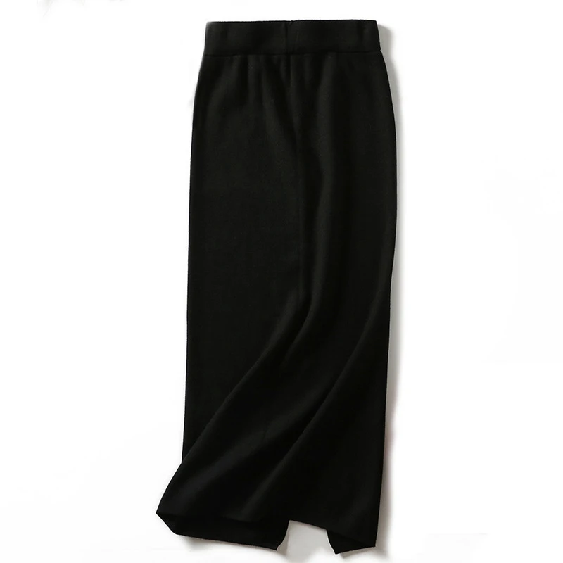 Wixra New Solid Pencil Skirts Elegant High Waist Mid-Calf Split Skirt Ladies Bottom Autumn Winter - Цвет: Black