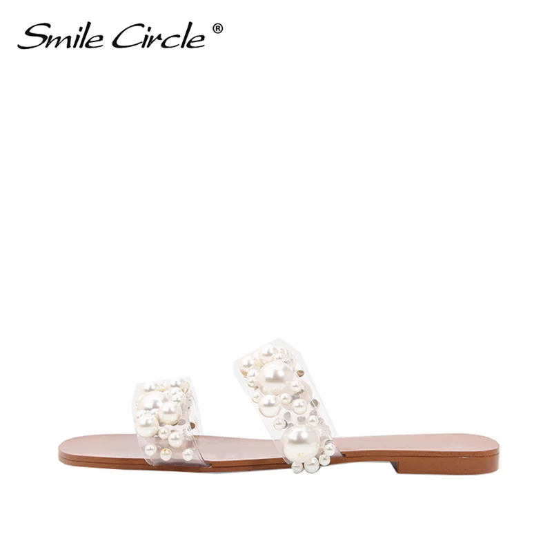 Женские Прозрачные Сандалии Smile Circle летние элегантные туфли на плоской подошве с