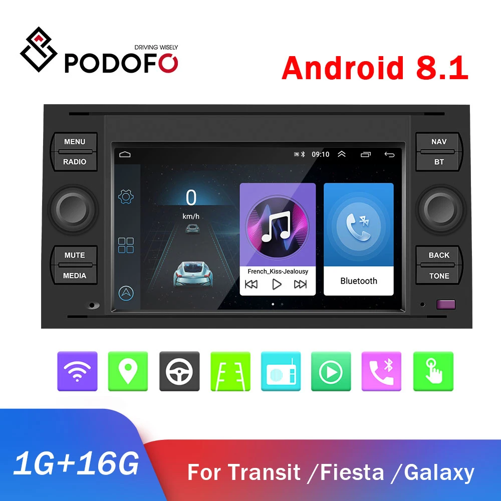 Podofo 2 DIN Android автомобильный Радио GPS мультимедийный плеер din автомагнитола для ford Focus/Transit/Galaxy/Mondeo/C Max/Kuga
