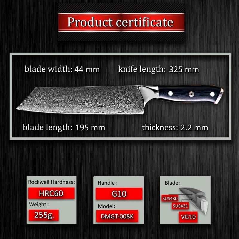 GRANDSHARP Дамасские кухонные ножи Kiritsuke Gyuto нож шеф-повара 67 слоев японский дамасский vg10 стальной Профессиональный G10 Ручка