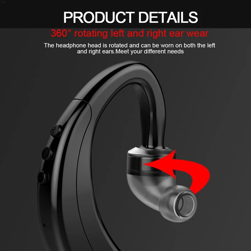 Wireless Bluetooth 5.0 Earphones Stereo Ear Hook Sports Headset Handsfree With Microphone Business Driving Headphones