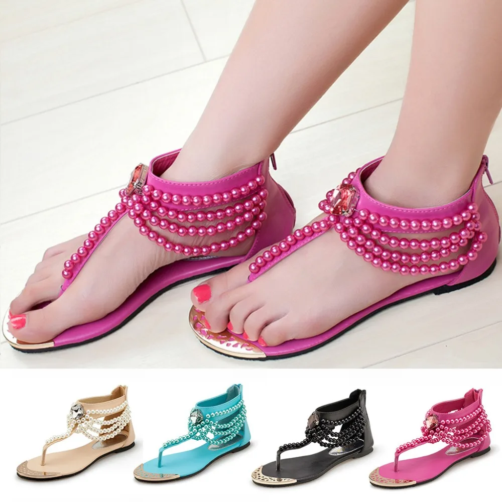 

Women Ladies Bohemian Roman String Besd Crystal Flat Casual Shoes Sandals Slip-on Flat Sandals Women Sandalias Buty Damskie