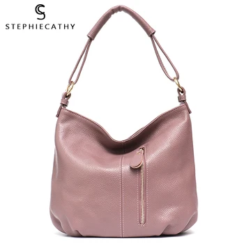 

SC Genuine Luxury Leather Women handbags Female Bucket Crossbody Zipper Bags High Quality Cowhide Tote Leather Hobo Shoulder Bag