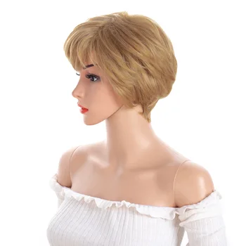 

Synthetic Wigs With Bangs For Women Blonde Short Fluffy Hair Wigs for European American Black Women Heat Resistant Cosplay wigs
