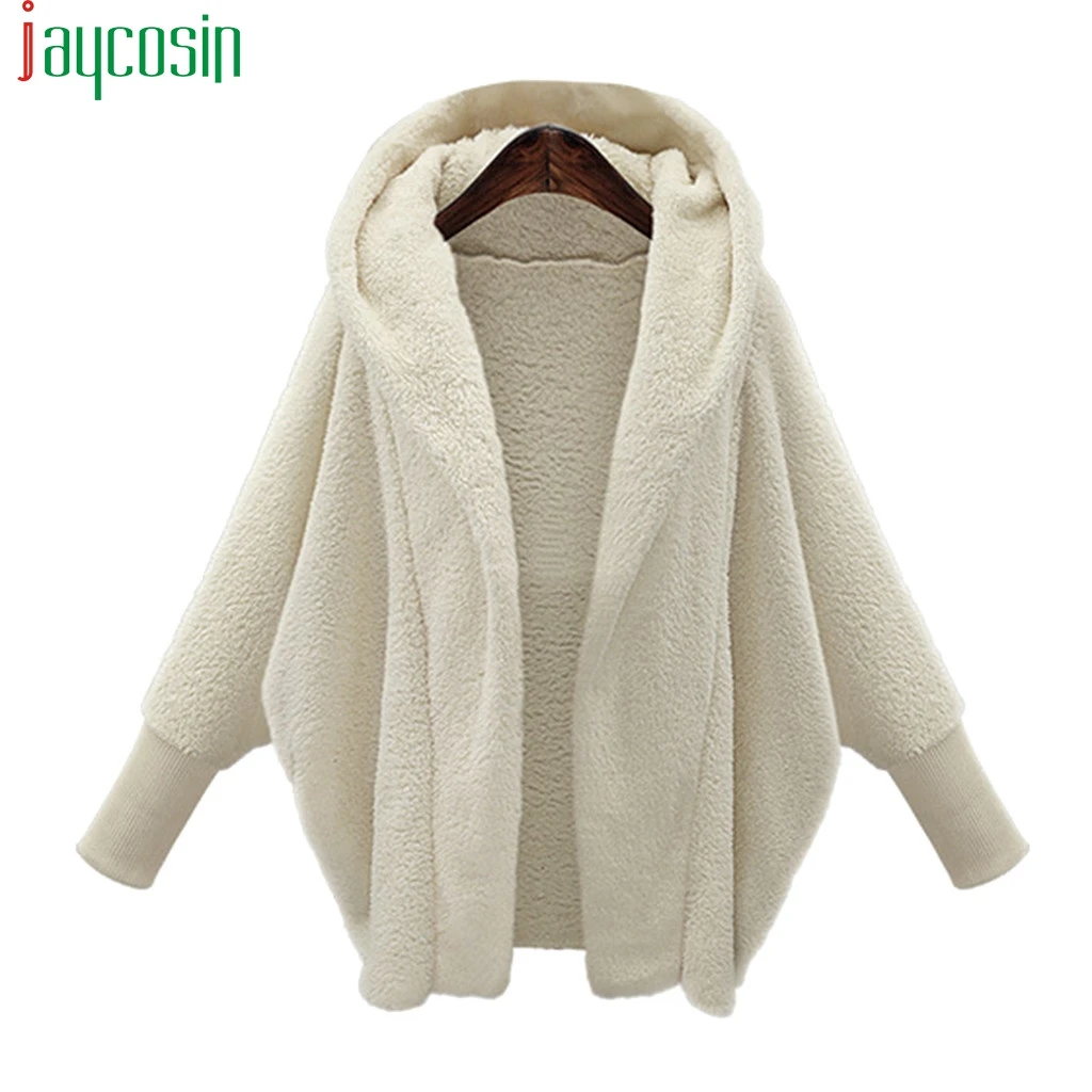 

Winter Women's Coats Warm Hooded Plush Long Sleeve Casual White Thicken Loose Tops Ladies Plus Size Outdoor Overcoat Outwear