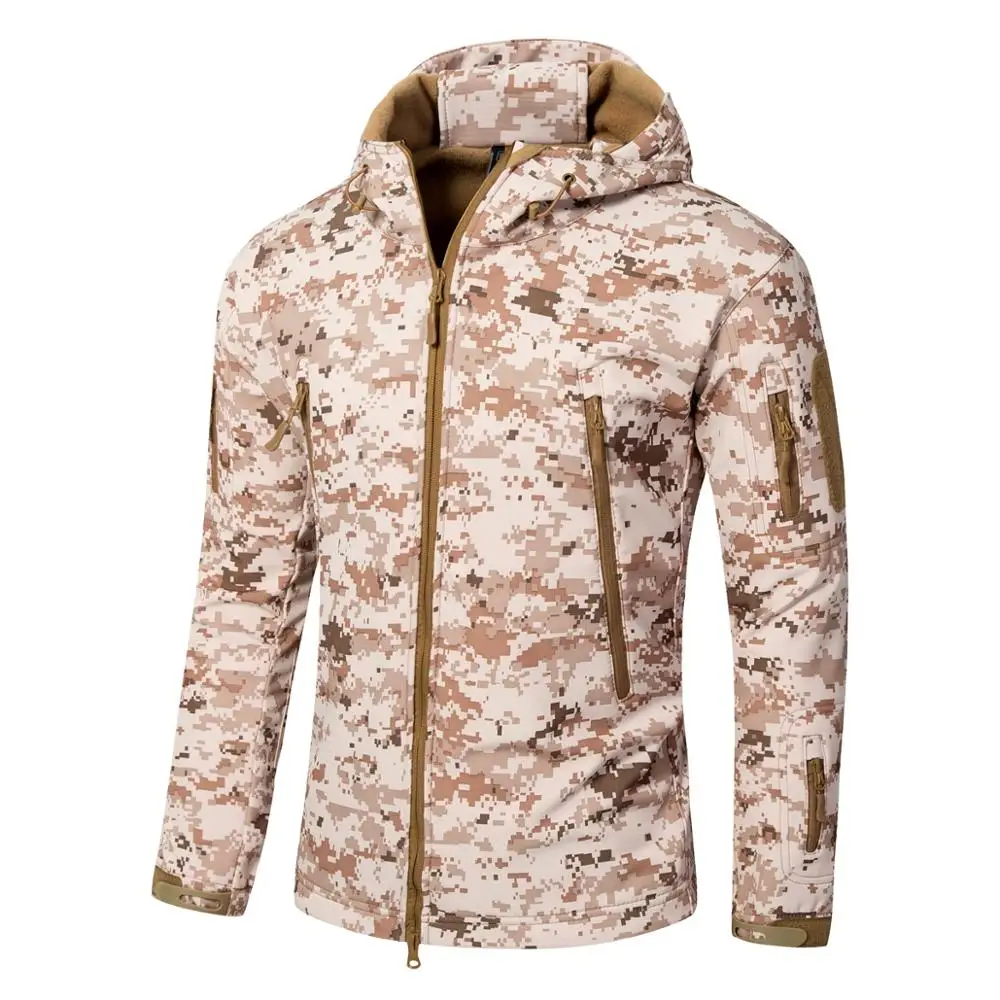 Мужские тактические куртки с капюшоном, ветронепроницаемые, носимые, Военные Вентиляторы, теплая Военная униформа, камуфляж, походная куртка - Цвет: Desert camouflage
