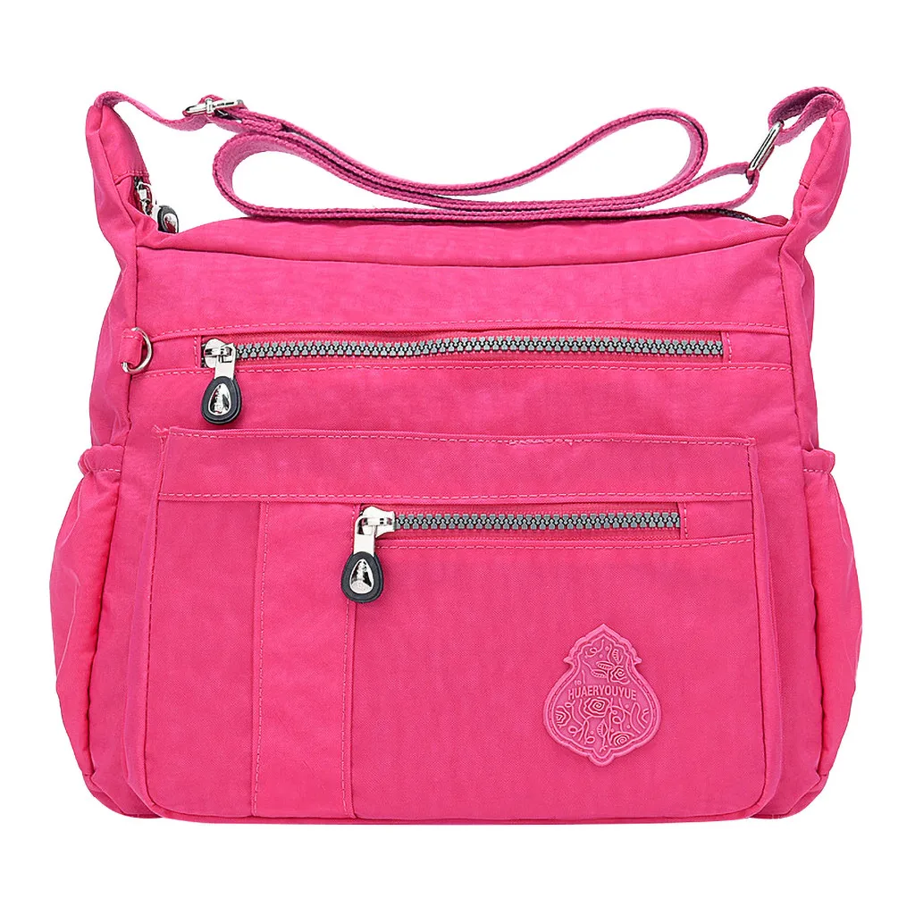 Женская нейлоновая сумка на плечо Водонепроницаемая однотонная элегантная сумка для ежедневных покупок зеленая Большая вместительная сумка на плечо - Цвет: Hot Pink