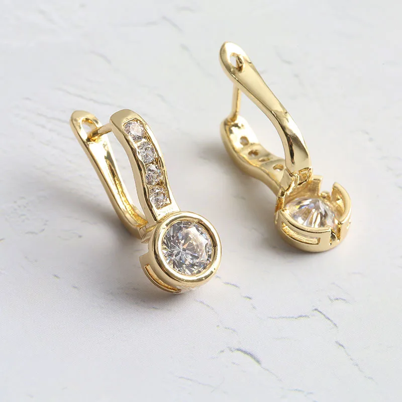 

Classic Gold Plated Crystal Dangle Earrings Bridal Wedding Earrings Engagement Jewelry Color Zircon Earrings Anniversary Gifts