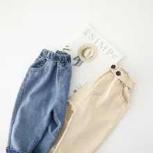 Детская одежда для маленьких мужчин и женщин; Детские Свободные повседневные джинсы в Корейском стиле; брюки для Пап; Dk129