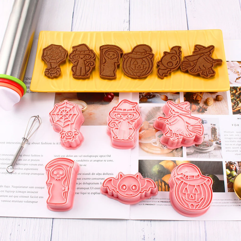 6pcs/set Halloween Cookie Cutters Mold Plastic Bakery Mold Cake Decorating Tool Baking Accessories Party Decoration Baking Tool