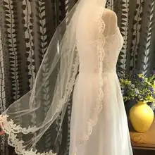 1 ярусная свадебная вуаль, кружевная вуаль кружевная отделка Alencon свадебная вуаль белая/слоновая кость/Шампанская металлическая расческа