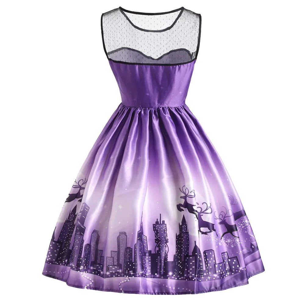Осеннее платье женское зимнее vestidos robe femme без рукавов принт с рождественским