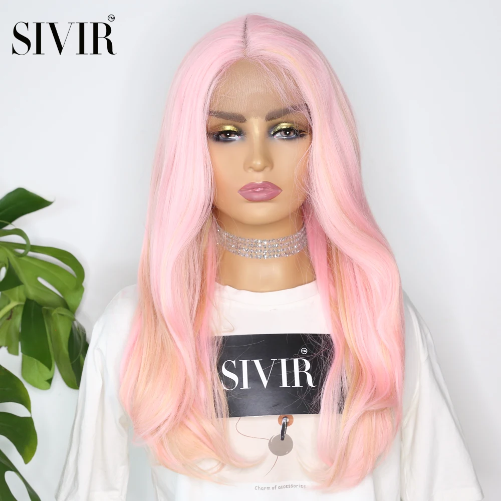 Hot Seller Wigs Natural-Hair Lace-Front Sivir Pink Heat-Resistant Cosplay Ombre Women Medium Middle-Part OnwZeM0WkRn