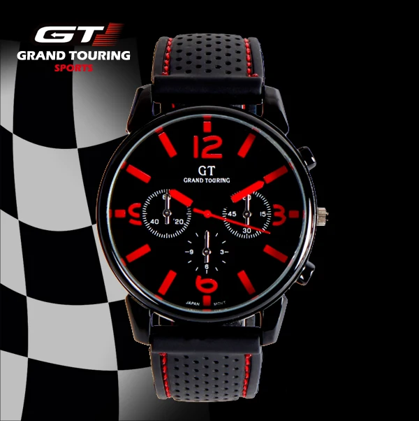 Гоночные мужские спортивные часы люксовый бренд Grand Touring GT часы силиконовые мужские армейские кварцевые Военные Наручные часы Женская мода - Цвет: Red