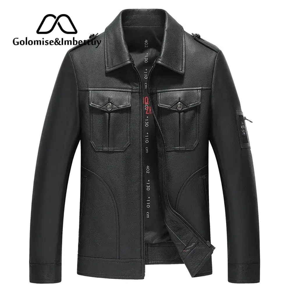 

Golomise&Imbettuy Fashion Men Real/Genuine Cow Leather Jacket/Coat Winter Leather Overcoat