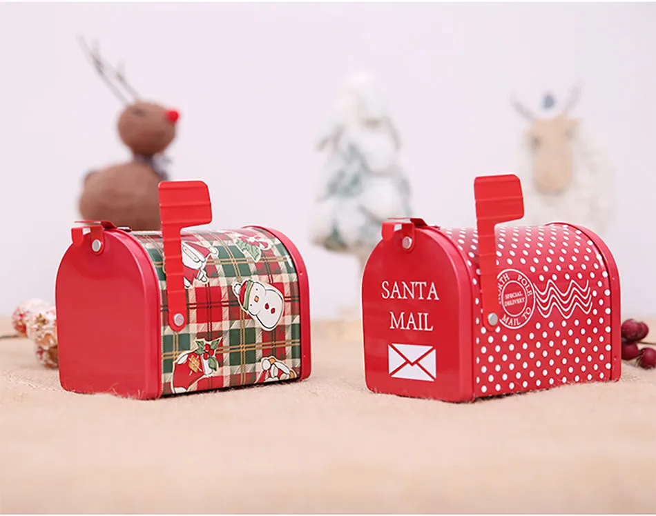 Christmas Decor Candy Gift Tin Box Kids Gift Mailbox Case Christmas Santa Claus Snowman Printed Sealed Jar Packing Boxes