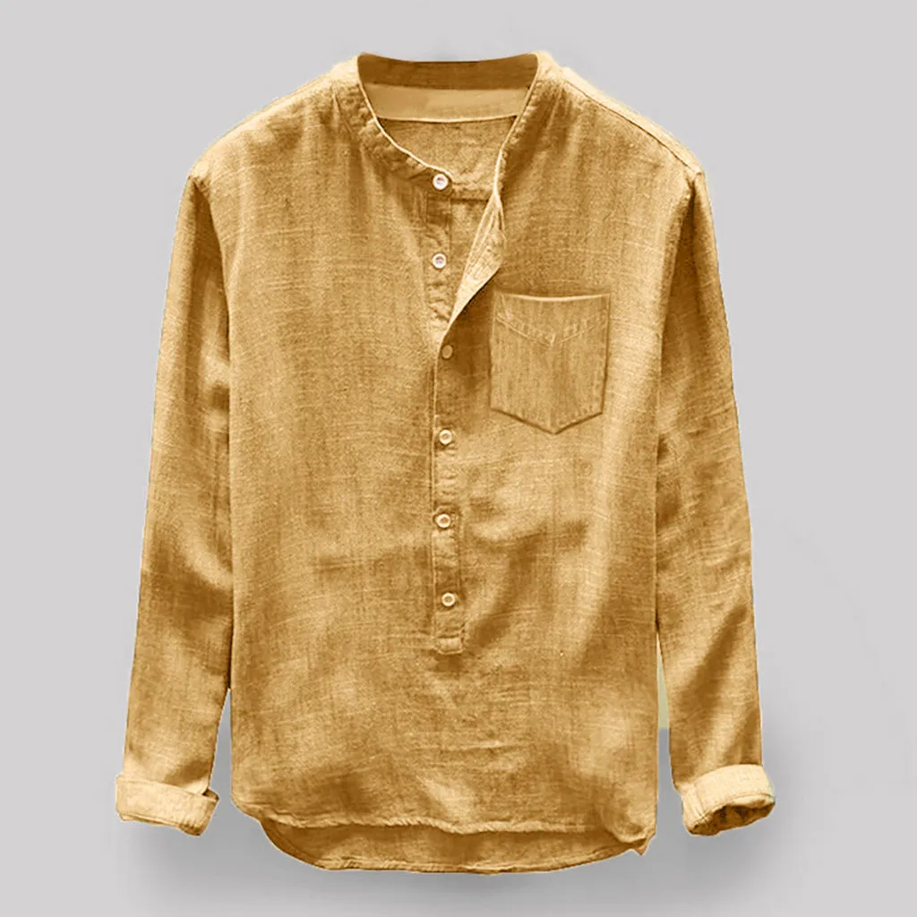Мужская рубашка новая модная популярная летняя повседневная мужская осенне-зимняя повседневная льняная и хлопковая блуза с длинными рукавами 2,0