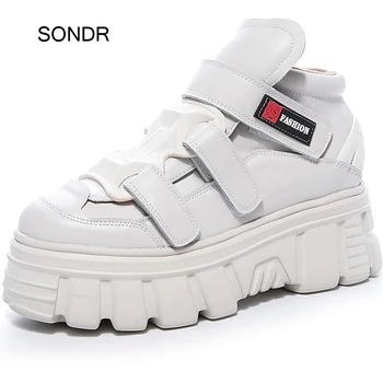 

Increased White Shoes Women Platform Sneaker Real Leather Female Trainers Thick Bottom zapatos de mujer Ladies Chunky footware