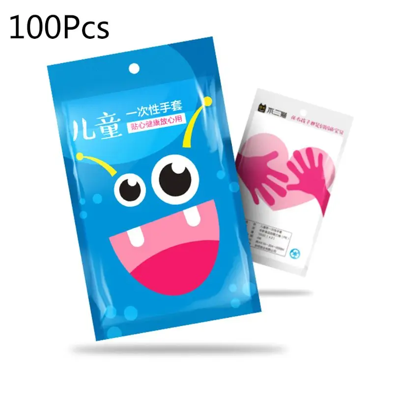 

100pcs Transparent Disposable Gloves Dishwashing Kitchen Garden Children Kids Glove Home Cleaning