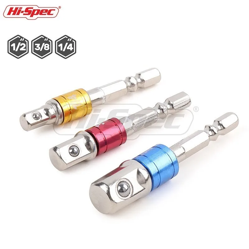 

Hi-Spec 3pc 1/4 3/8 1/2 Socket Adapter Converter Hex Shank Extension Drill Bit Driver Electrical Drilling Power Tool Accessory