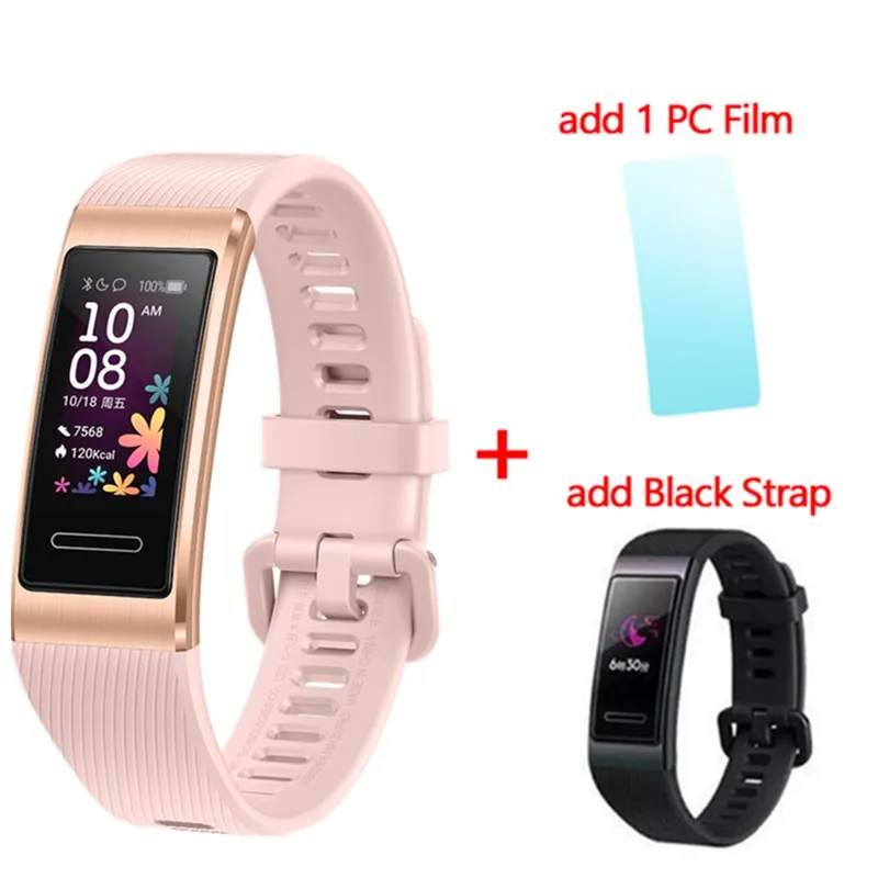 pink add black Смарт-браслет huawei Band 4 Pro gps 0,95 'с цветным циферблатом SpO2 с кислородом крови, Активный спортивный браслет для мониторинга здоровья - Цвет: pink add black