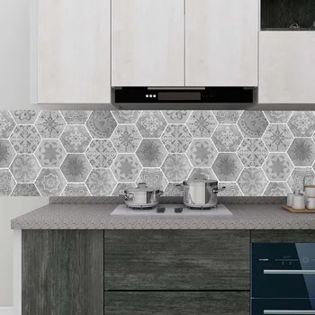 

10Pcs PVC Grey Wall Tile Sticker New Creative Hexagonal Self Adhesive Decor for Keitchen Bathroom Home Modern Floor Wallpaper