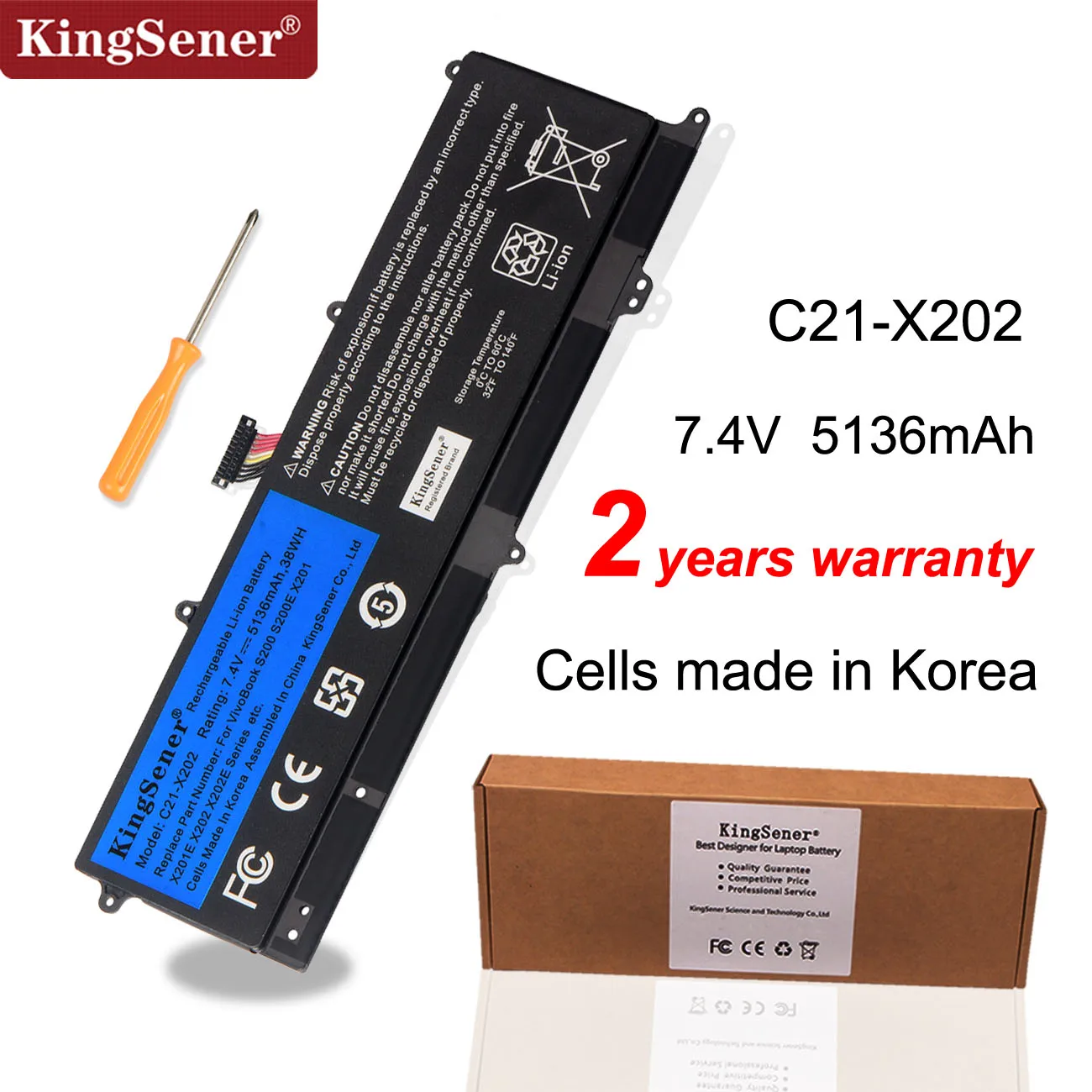 Аккумулятор KingSener для ноутбука ASUS VivoBook S200 S200E X201 X201E X202 X202E Φ 5136 мАч|laptop battery|battery for