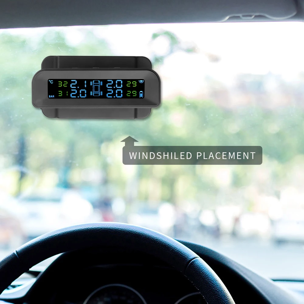 Солнечная и USB мощность TPMS автомобильная система контроля давления в шинах Система лобового стекла и приборной панели дисплей в реальном времени с 4 датчиками