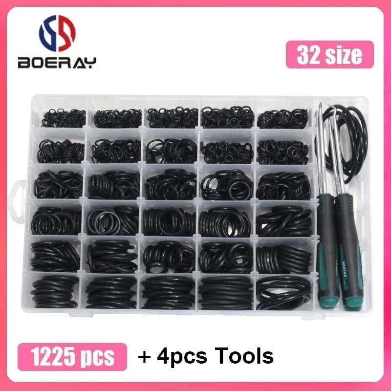 Swpeet 1235-Piece O-Ring Kit - 32 Metric Sizes Nitrile Rubber Seals With Pick & Hook Tools
