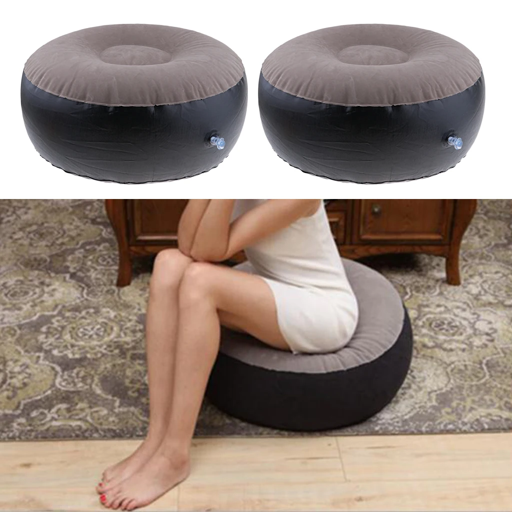 2 Pieces Inflatable Stool Ottomans, Folding and Portable, Foot Rest Sofa Air Chair for Patio Garden Camping Yard