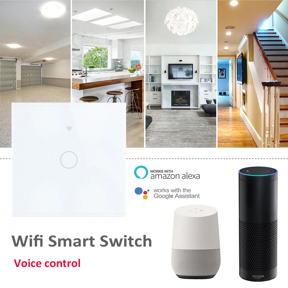 

WiFi Smart Light Switch Glass Panel Touch wall Switch Compatible with Alexa Google Home 10A 170-240V Support RF433 coontroller