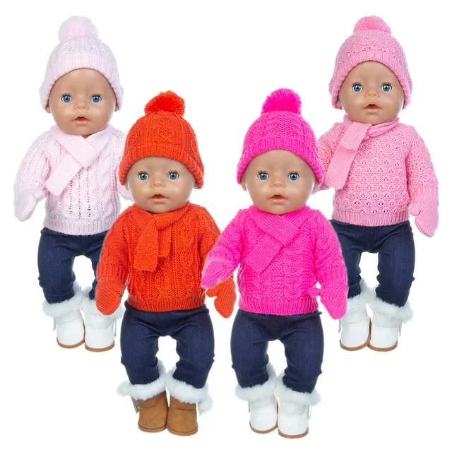 1Set Sweater Suit+hat+scarf +gloves Fit 17inch 43cm Doll Clothes Born Baby Suit For Baby Birthday Festival Gift 1