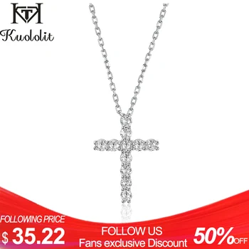 

Kuololit 1 Carat Solitaire Moissanite Cross Pendants For Women Solid 925 Sterling Silver Handmade Luxury Necklace for Engagement