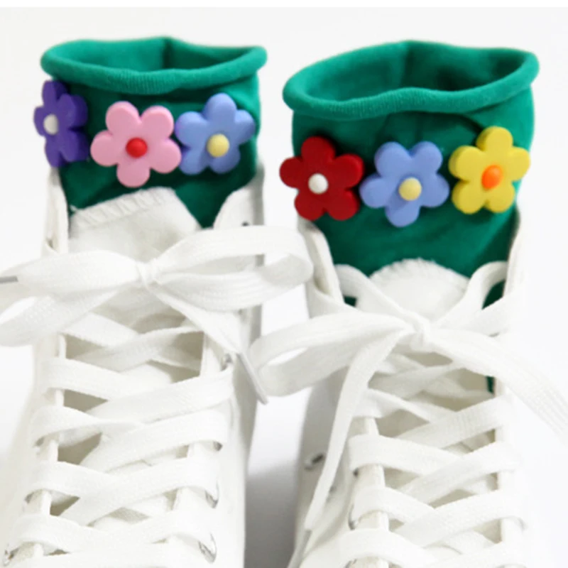 Зеленый Лидер продаж, модные носки с цветочным рисунком, с мультяшным принтом, яркие цвета, свободные манжеты, короткие милые носки с цветочным рисунком для женщин, девочек, A66 - Цвет: Зеленый
