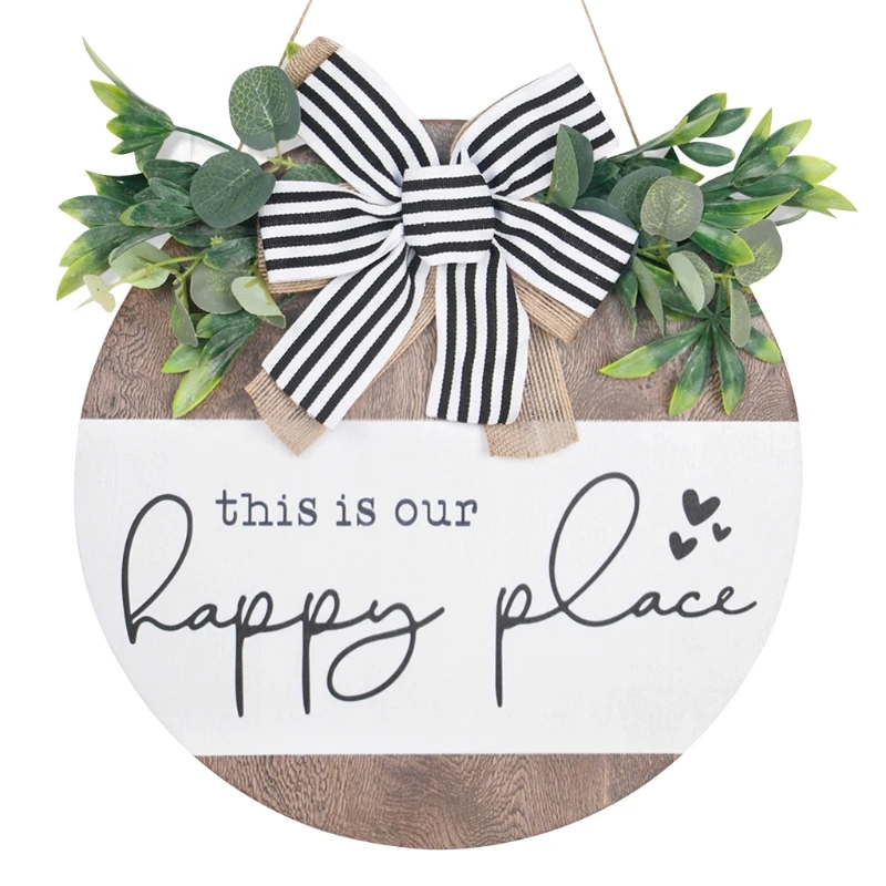 Happy Place Door Sign Hanging Signs Wreath Sign Wall Decor My