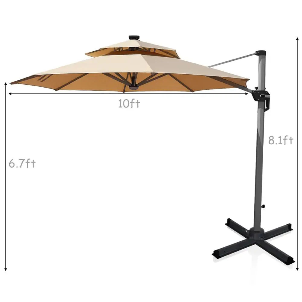10ft Solar Led Patio Cantilever Umbrella 360 Rotation Aluminum Beige W Usb Op70376be Patio Umbrellas Bases Aliexpress