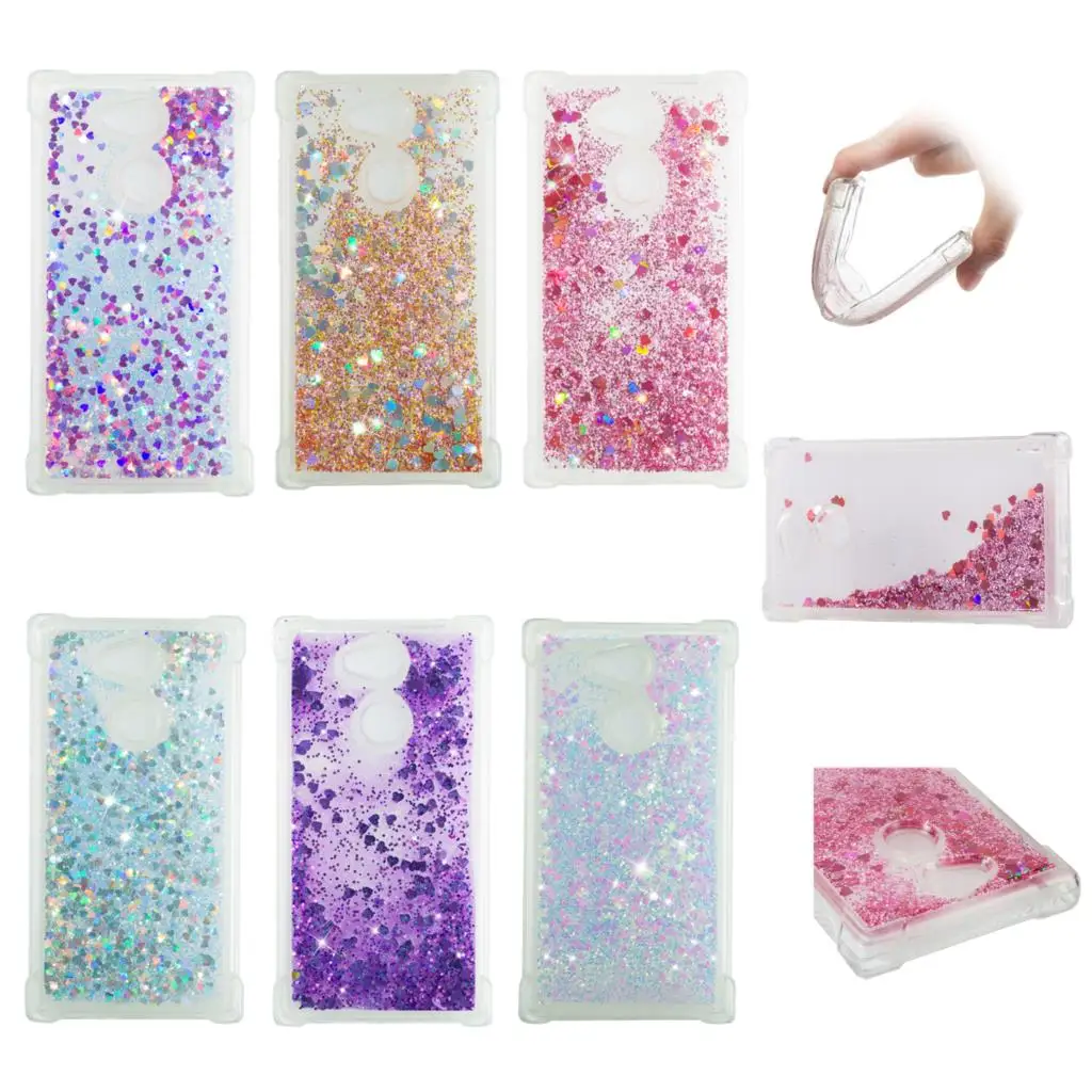 Glitter Love Heart Liquid Quicksand Case For Sony Xperia L2 XA2 XA1 Soft TPU Clear Cover XZ1 XZ Premium XZ2 Compact | Мобильные