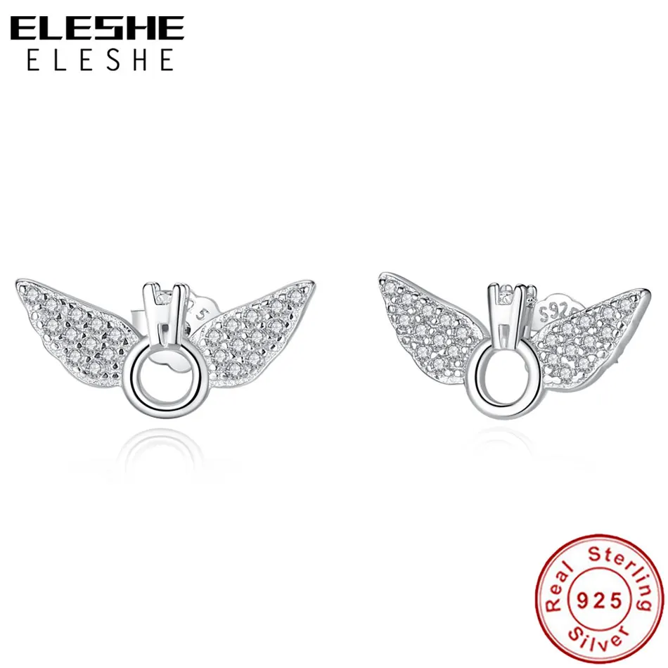 ELESHE, настоящее 925 пробы, серебряные модные серьги-гвоздики, Кристальные серьги в форме крыла ангела для женщин, свадебные ювелирные изделия, Подарок на годовщину