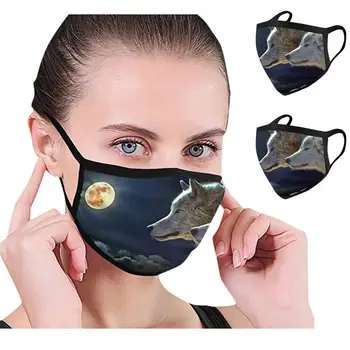 

2PC Wolves Moon Facemask Dust-proof Smog-washable Cartoon Mask Adults Outdoor Health Care Drop Shipping mascarillas #4